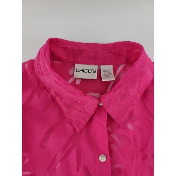 Chico’s Size 1 (M/8) Pink Button Front Sheer Blouse LS Floral Burnout Shirt - Picture 8 of 11